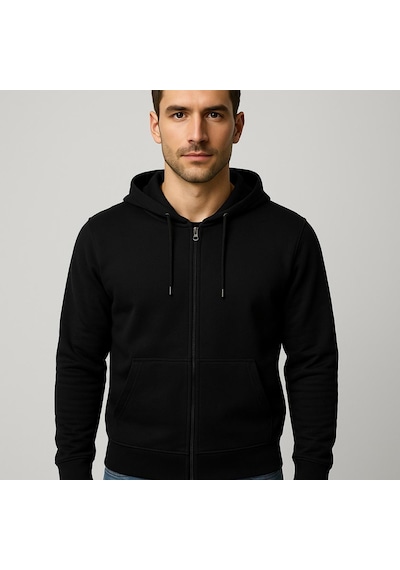 Axxel Erkek Siyah 2 İplik Fermuarlı Kapüşonlu Sweatshirt-w1084 Siyah