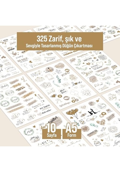Düğün Sticker Seti, 325 Adet Çıkartma, Misafir, Konuk Defteri Veya Fotoğraf Albumü İçin Sevgi Dolu Vintage Love Genel