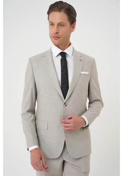 Efor Slim Fit Çift Yırtmaç Dokulu Esnek Klasik Bej Takım Elbise Tk 915 Bej