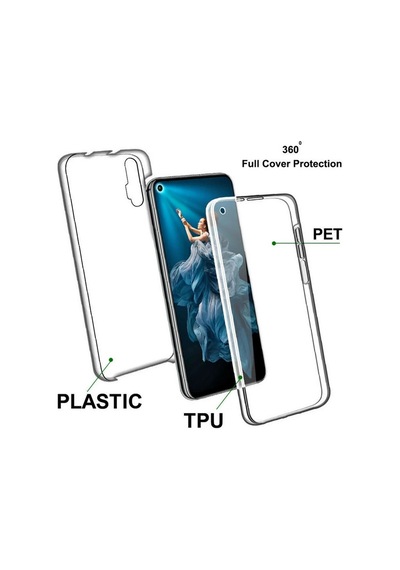 Adige Huawei Nova 5t Uyumlu Kılıf Ön Arka 360 Koruma Arka Sert Mika Ön Silikon Şeffaf