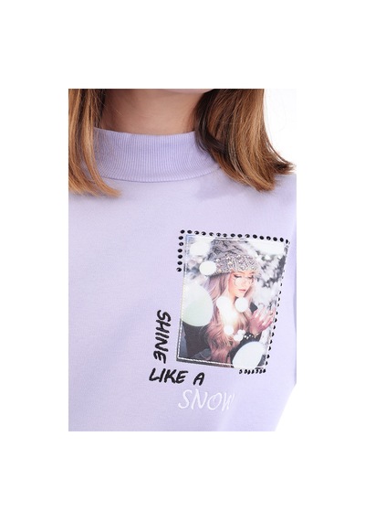 Toontoy Kız Çocuk Baskılı Nakışlı Sweatshirt Mavi