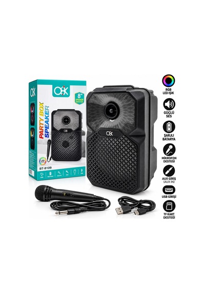 8 İnç Bluetooth Mikrofonlu Karaoke Hoparlör Şarjlı, Rgb