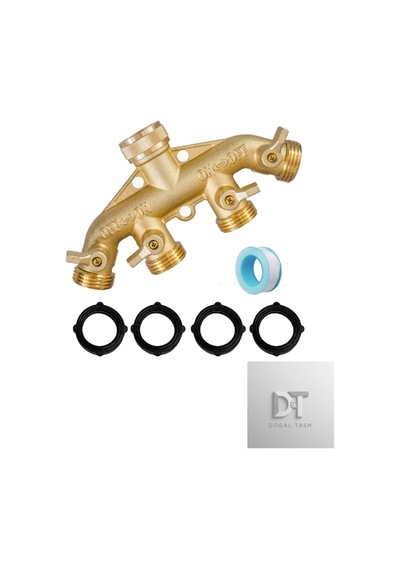 Pirinç Bahçe Hortumu Ayırıcı 4 Yol , Prinç Hortum Bağlantısı 3/4", Hortum Tıkaç Adaptörü 4 Vana Ve 4 Ekstra Lastik Pul