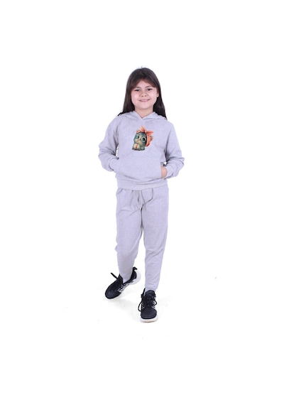 Fyk Kids Kedi Baskılı Kız Çocuk Eşofman Takımı Gri