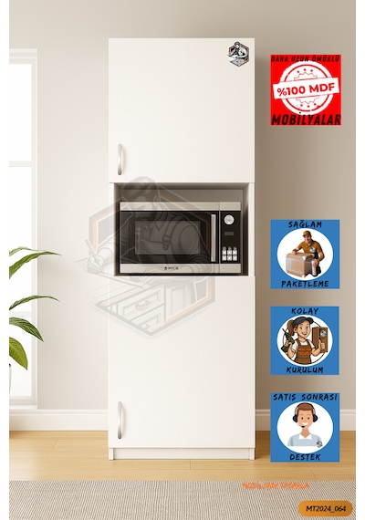 Tamamı Mdf Jumbo Ekstra Derinlikli 2 Kapaklı 4 Raflı Fırın Dolabı