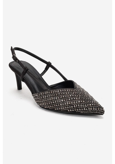 Luvishoes Elodıe Siyah Platin Taşlı Kadın İnce Topuklu Abiye Ayakkabı Siyah - Taş