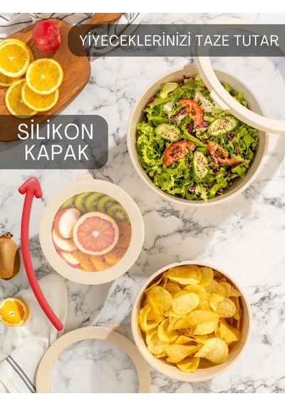 Kapris Ayza 593 Yuvarlak Saklama Kabı Seti 3'lü Krem