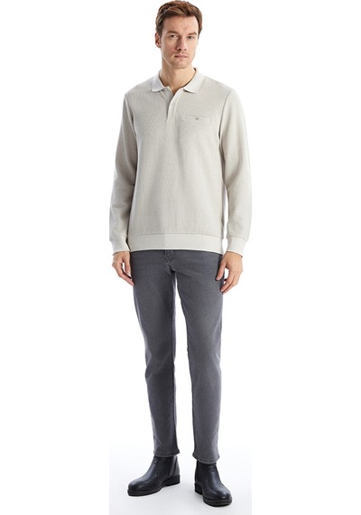 Lcwaıkıkı Classic Bej Polo Yaka Uzun Kollu Erkek Sweatshirt