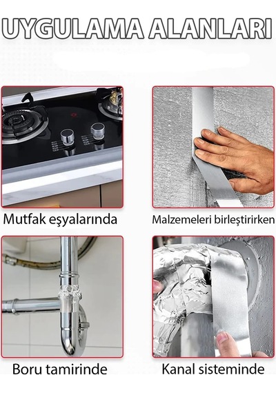 20 Metre Alüminyum Yanmaz Folyo Bant Tamir Soba Boru Bandı Folyo Bant Su Sızdırmaz 20 Metre 40mm