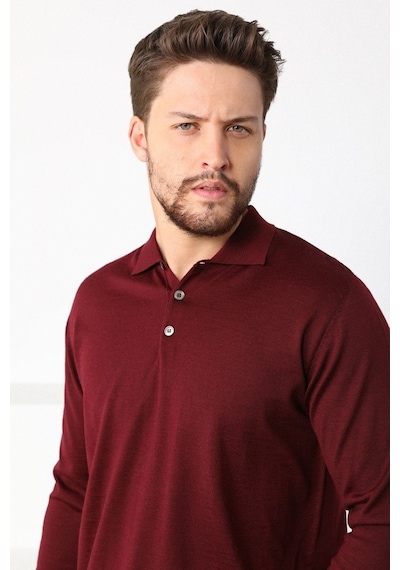 Ferraro Bordo Polo Yaka Superfine Erkek Triko Kazak Bordo