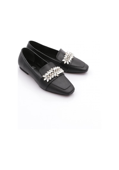 Dgn 50085-23y Kadin Kristal Taşli Tokali Loafer Siyah Cilt