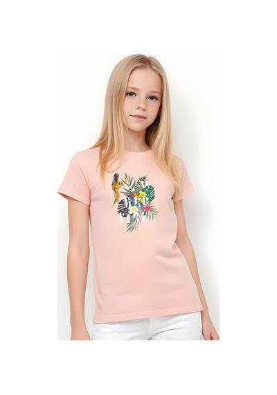 Fyk Kids Kız Çocuk Basic Summer Papağan Baskılı T-shirt Somon