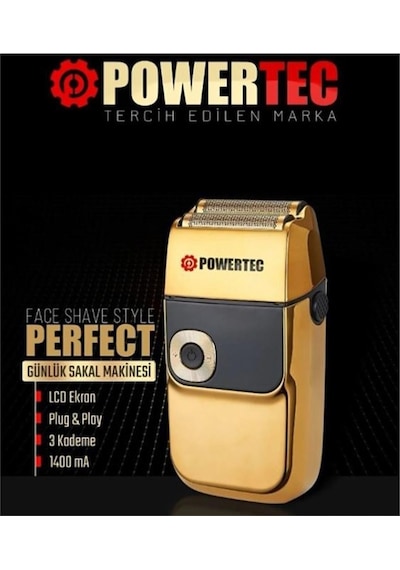 Powertec TR-550 Şarjlı Günlük Sakal Sinekkaydı Tıraş Hassas Düzeltici Döner  Başlık