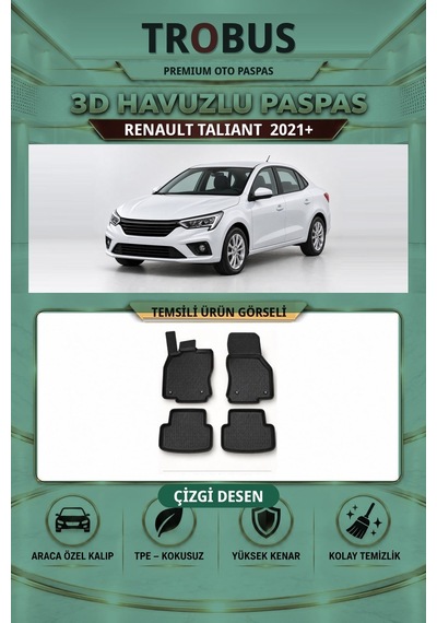 Renault Taliant 2021+ Çizgi Desen 3d Havuzlu Paspas Takımı Siyah