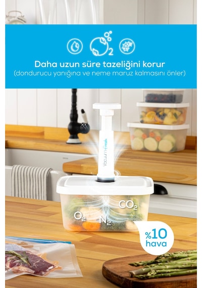 Vienev Vacuumfresh 2li 450 ML VakuMLu Gıda Saklama Kabı Seti Beyaz