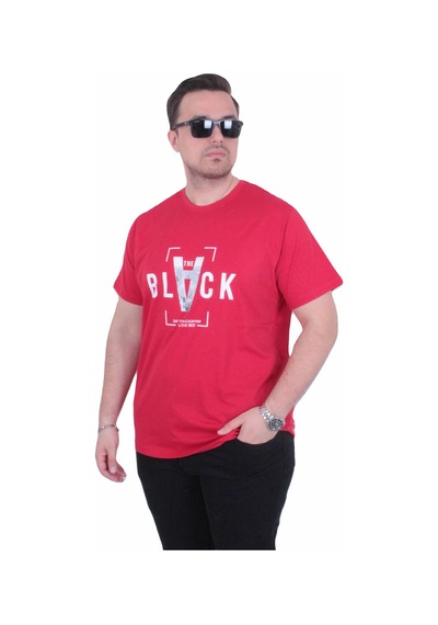Moc Grande Mocgrande Erkek Büyük Beden Sıfır Yaka Tişört Black 26135 Kırmızı