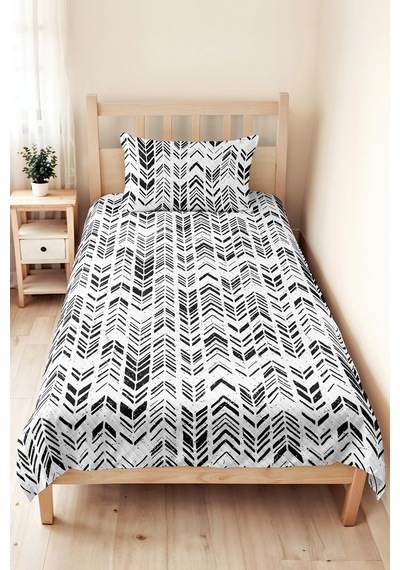 Siyah Geometrik Genç Odası Tek Kişilik Pike Takımı-modern Ok Motifli 160x220cm Kapitone Yatak Örtüsü Ekru