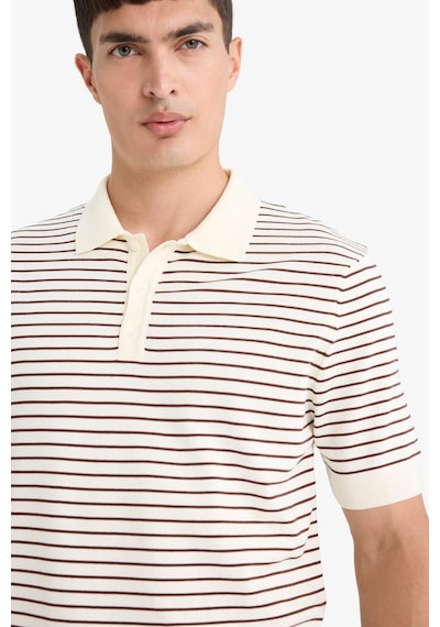Defacto Standart Fit Polo Yaka Triko Çizgili Kısa Kollu Tişört F2729ax25aubg404 Bej