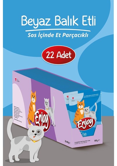 Enjoy Kedi Konserve Maması, Beyaz Balıklı Etli, 85g, 22 Adet