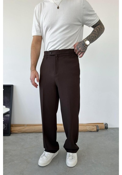Kahverengi Dokulu Basic Kumaş Pantolon Kahverengi Kahverengi Dokulu Basic Kumaş Pantolon Kahverengi