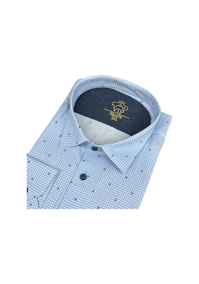 Slim Fit Pamuklu Uzun Kollu Cepsiz Spor Gömlek Slim Fit Kalıp Mavi