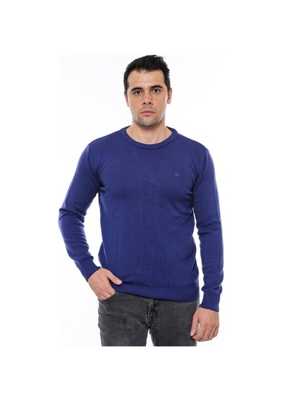 Wessi Lacivert Bisiklet Yaka Slimfit Desensiz Triko 001