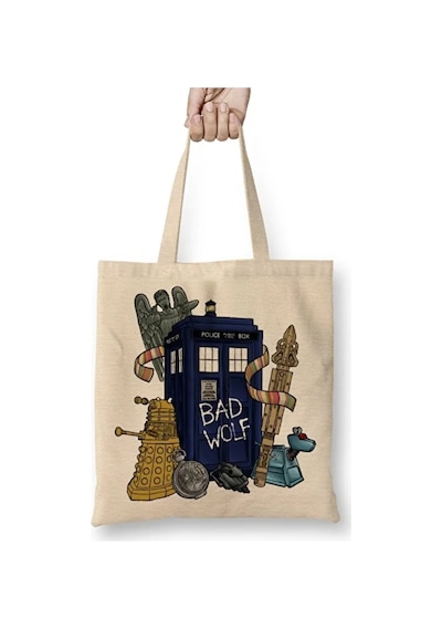 Toyaso Doctor Who Tardis Bez Çanta Uzun Saplı Alışveriş Çantası Plaj Çantası Beyaz