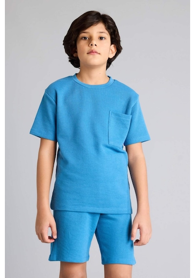 Defacto Regular Fıt Waffle 2'li Pijama Takımı Erkek Çocuk D9993A825SM Mavi