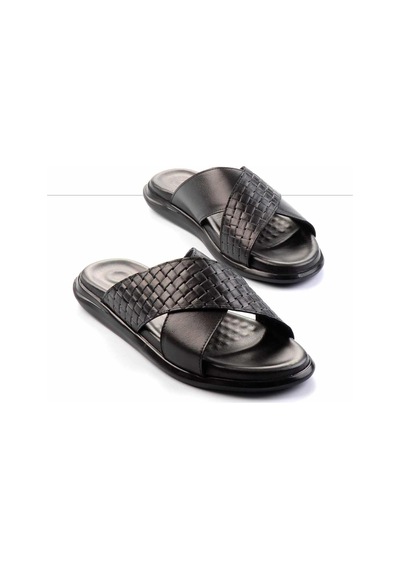 Bambi Siyah Leather Erkek Terlik E04433045043 Siyah