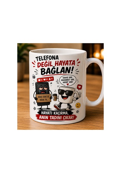 Komik Tasarımlı Kupa Bardak Beyaz Beyaz