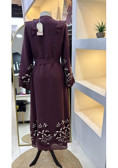 Nuss 2053 Nakiş Detay Elbise- Bordo