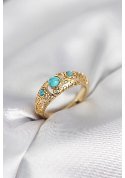 Vintage Model Mavi Taşlı Gold Renk Kadın Yüzük Karışık