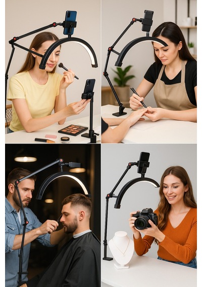 Ring Light 56 Cm Led Güzellik & Selfie Işığı, Metal Kelepçeli Masaya Montaj, 3000 6500k, Tutuculu