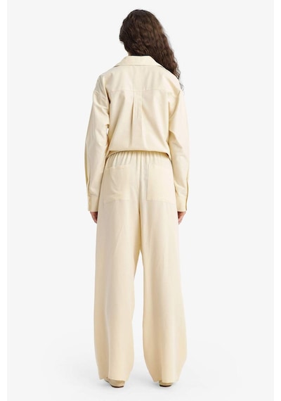 DeFacto Wide Leg Cepli Yüksek Bel Standart Boy Keten Karışımlı Pantolon F5024AX25SPBG357