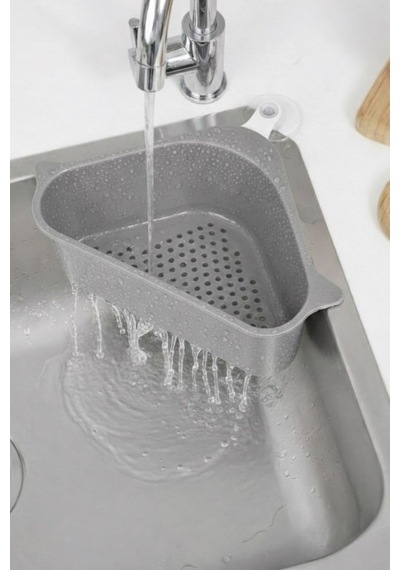 Sas Haus Vantuzlu Üçgen Lavabo Süzgeci Mutfak Evye Köşe Süzgeci Gri Gri