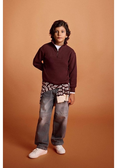 Defacto Erkek Çocuk Yarım Fermuarlı İçi Yumuşak Tüylü Sweatshirt G5547a825cwbr230 Bordo-br230