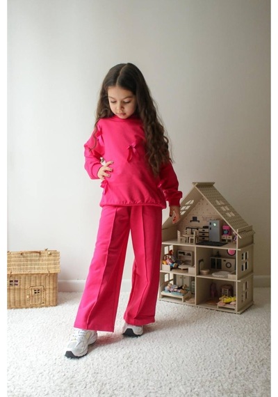 Jeliboomkidswear Kız Çocuk Kurdele Detay 3-10 Yaş 2 İplik Günlük Eşofman Takımı Pembe