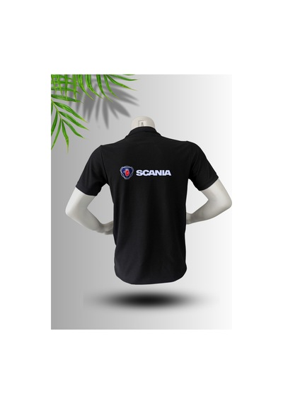 Frooy Scania Logo Baskılı Polo Yaka Pamuklu T-shirt Siyah