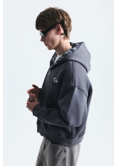 Vamos Boxy Fit Fermuarlı Kapüşonlu Sweatshirt V70-245 Füme