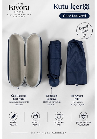 Favora Rainbox Kapsül Şemsiye - Kutulu Mini Katlanır Çanta Boy Şemsiye Gece Laciverti
