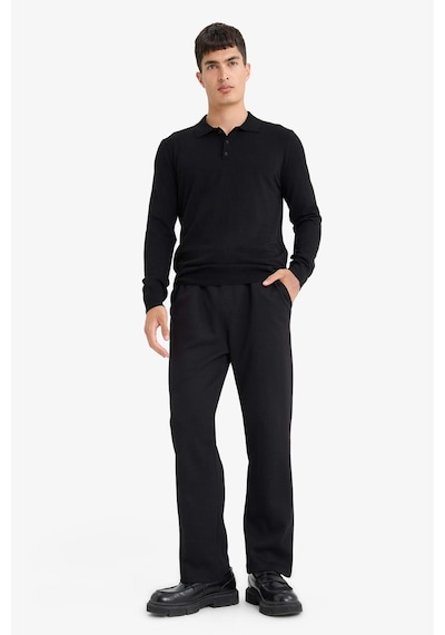 Defacto Standart Fit Polo Yaka Premium Düğmeli Triko Kazak D0454AX24AU Siyah