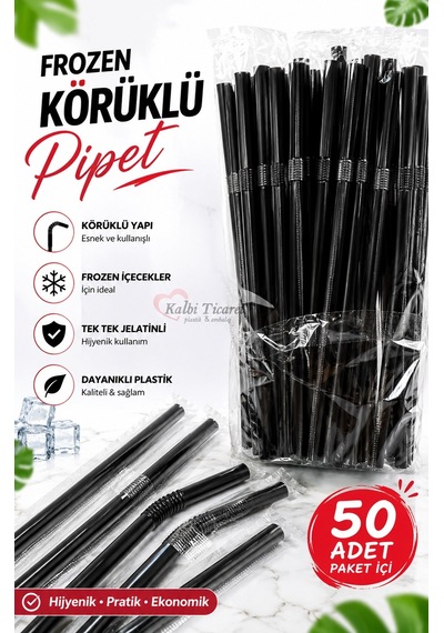 Siyah Pipet 50'li Paket Frozen Körüklü Pipet Jelatinli Pipet