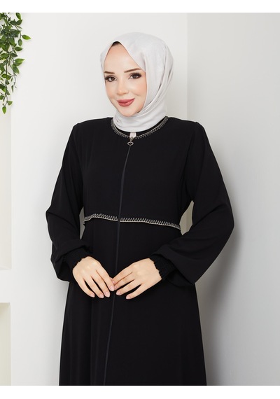Eslemnur Gündelik Hac Ve Umrelik Nakışlı Mevlana Ferace Siyah