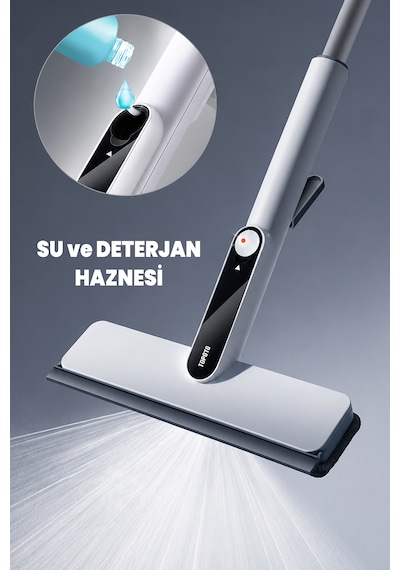 Spreyli Cam Mopu - Hepsi Bir Arada Cam Temizleyici - Köpürten, Spreyli Ve Cam Çekli - İki Tetikli - İster Elde İster Sapı İle Beyaz