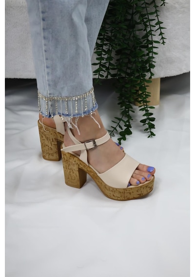 Asmi Shoes Kadın Adara Tek Bant Platformlu Ayakkabı 10 Cm Bej Bej
