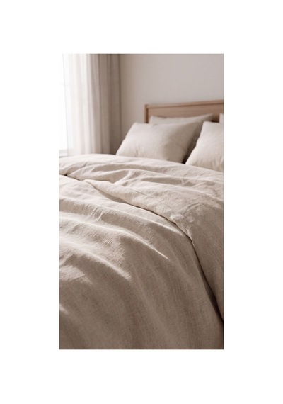 %100 Pamuk Keten Çift Kişilik Nevresim Takımı Lastikli Çarşaflı 200x220 Cm Ekru - 904806307 Ekru