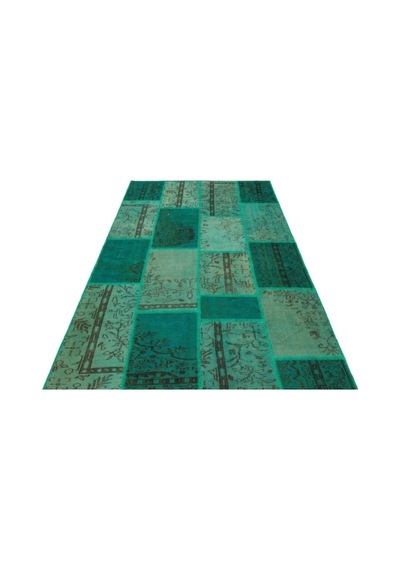 El Dokuması Patchwork Vintage Yün-pamuk Yeşil Halı 35464 161 X 232 Cm