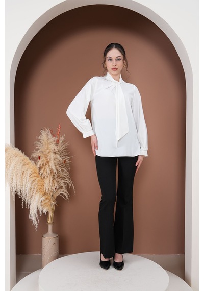 Rima Elegance Bağlamalı Bluz Beyaz