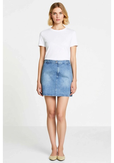 Benerly Kadın Mini Şort Yüksek Bel Lastikli Düz Desen Non Stretch Denim R mavi