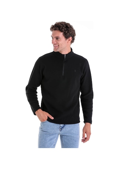 Hatemoğlu Regular Fit Düz Tam Boy Fermuarlı Polar Sweatshirt Siyah